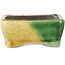 Rectangular green and yellow bonsai pot by Terahata Satomi Mazan - 85 x 62 x 38 mm