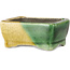 Rectangular green and yellow bonsai pot by Terahata Satomi Mazan - 85 x 62 x 38 mm