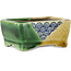 Rectangular green and yellow bonsai pot by Terahata Satomi Mazan - 85 x 62 x 38 mm