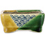 Rectangular green and yellow bonsai pot by Terahata Satomi Mazan - 85 x 62 x 38 mm