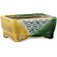 Vaso bonsai rettangolare verde e giallo di Terahata Satomi Mazan - 85 x 62 x 38 mm