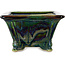 Vierkante groene veelkleurige bonsaipot van Terahata Satomi Mazan - 133 x 133 x 80 mm