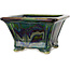 Quadratischer grüner mehrfarbiger Bonsaitopf von Terahata Satomi Mazan – 133 x 133 x 80 mm