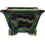 Vierkante groene veelkleurige bonsaipot van Terahata Satomi Mazan - 133 x 133 x 80 mm