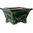 Vaso bonsai quadrato verde multicolore di Terahata Satomi Mazan - 133 x 133 x 80 mm