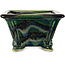 Square green multicolor bonsai pot by Terahata Satomi Mazan - 133 x 133 x 80 mm