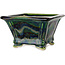 Vierkante groene veelkleurige bonsaipot van Terahata Satomi Mazan - 133 x 133 x 80 mm