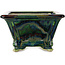 Vierkante groene veelkleurige bonsaipot van Terahata Satomi Mazan - 133 x 133 x 80 mm