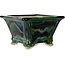 Square green multicolor bonsai pot by Terahata Satomi Mazan - 133 x 133 x 80 mm