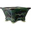 Vaso bonsai quadrato verde multicolore di Terahata Satomi Mazan - 133 x 133 x 80 mm