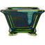 Square green with a blue accent bonsai pot by Terahata Satomi Mazan - 133 x 133 x 80 mm