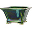 Vierkant groen met blauw accent bonsaipot van Terahata Satomi Mazan - 133 x 133 x 80 mm