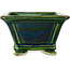 Square green with a blue accent bonsai pot by Terahata Satomi Mazan - 133 x 133 x 80 mm