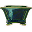 Square green with a blue accent bonsai pot by Terahata Satomi Mazan - 133 x 133 x 80 mm