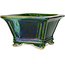 Square green with a blue accent bonsai pot by Terahata Satomi Mazan - 133 x 133 x 80 mm