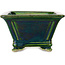 Pot à bonsaï carré vert avec accent bleu par Terahata Satomi Mazan - 133 x 133 x 80 mm