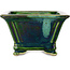Square green with a blue accent bonsai pot by Terahata Satomi Mazan - 133 x 133 x 80 mm