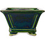 Vaso bonsai quadrato verde con accenti blu di Terahata Satomi Mazan - 133 x 133 x 80 mm