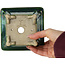 Square green with a blue accent bonsai pot by Terahata Satomi Mazan - 133 x 133 x 80 mm