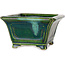 Vierkant groen met blauw accent bonsaipot van Terahata Satomi Mazan - 126 x 126 x 72 mm
