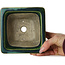 Vierkant groen met blauw accent bonsaipot van Terahata Satomi Mazan - 133 x 133 x 80 mm