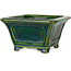 Pot à bonsaï carré vert avec accent bleu par Terahata Satomi Mazan - 126 x 126 x 72 mm