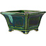 Vaso bonsai quadrato verde con accenti blu di Terahata Satomi Mazan - 126 x 126 x 72 mm