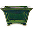 Vierkant groen met blauw accent bonsaipot van Terahata Satomi Mazan - 126 x 126 x 72 mm