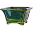 Square green with a blue accent bonsai pot by Terahata Satomi Mazan - 126 x 126 x 72 mm