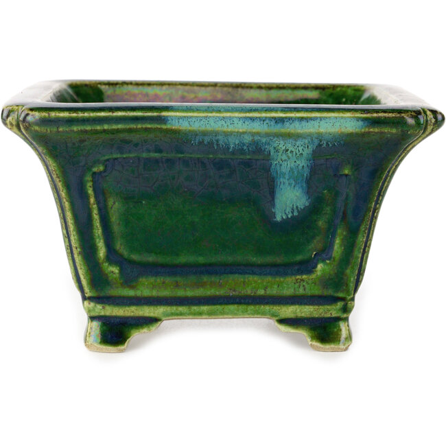 Vierkant groen met blauw accent bonsaipot van Terahata Satomi Mazan - 126 x 126 x 72 mm