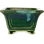 Vaso bonsai quadrato verde con accenti blu di Terahata Satomi Mazan - 126 x 126 x 72 mm