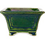 Vaso bonsai quadrato verde con accenti blu di Terahata Satomi Mazan - 126 x 126 x 72 mm