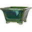 Pot à bonsaï carré vert avec accent bleu par Terahata Satomi Mazan - 126 x 126 x 72 mm