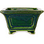 Vaso bonsai quadrato verde con accenti blu di Terahata Satomi Mazan - 126 x 126 x 72 mm