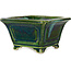 Vierkant groen met blauw accent bonsaipot van Terahata Satomi Mazan - 126 x 126 x 72 mm