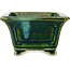 Square green with a blue accent bonsai pot by Terahata Satomi Mazan - 126 x 126 x 72 mm