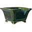Vierkant groen met blauw accent bonsaipot van Terahata Satomi Mazan - 126 x 126 x 72 mm