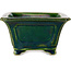 Vaso bonsai quadrato verde con accenti blu di Terahata Satomi Mazan - 126 x 126 x 72 mm