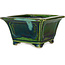 Vierkant groen met blauw accent bonsaipot van Terahata Satomi Mazan - 126 x 126 x 72 mm