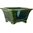Vierkant groen met blauw accent bonsaipot van Terahata Satomi Mazan - 126 x 126 x 72 mm