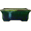 Vaso bonsai rettangolare verde con accenti blu di Terahata Satomi Mazan - 165 x 135 x 65 mm