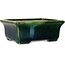 Maceta rectangular para bonsái verde con detalles en azul de Terahata Satomi Mazan - 165 x 135 x 65 mm