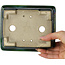 Maceta rectangular para bonsái verde con detalles en azul de Terahata Satomi Mazan - 165 x 135 x 65 mm