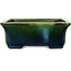 Rectangular green with a blue accent bonsai pot by Terahata Satomi Mazan - 165 x 135 x 65 mm