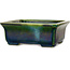 Rectangular green with a blue accent bonsai pot by Terahata Satomi Mazan - 165 x 135 x 65 mm