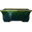 Rectangular green with a blue accent bonsai pot by Terahata Satomi Mazan - 165 x 135 x 65 mm