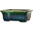 Rectangular green with a blue accent bonsai pot by Terahata Satomi Mazan - 165 x 135 x 65 mm