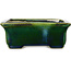 Maceta rectangular para bonsái verde con detalles en azul de Terahata Satomi Mazan - 165 x 135 x 65 mm