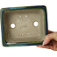 Rectangular green with a blue accent bonsai pot by Terahata Satomi Mazan - 165 x 135 x 65 mm