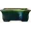 Vaso bonsai rettangolare verde con accenti blu di Terahata Satomi Mazan - 165 x 135 x 65 mm